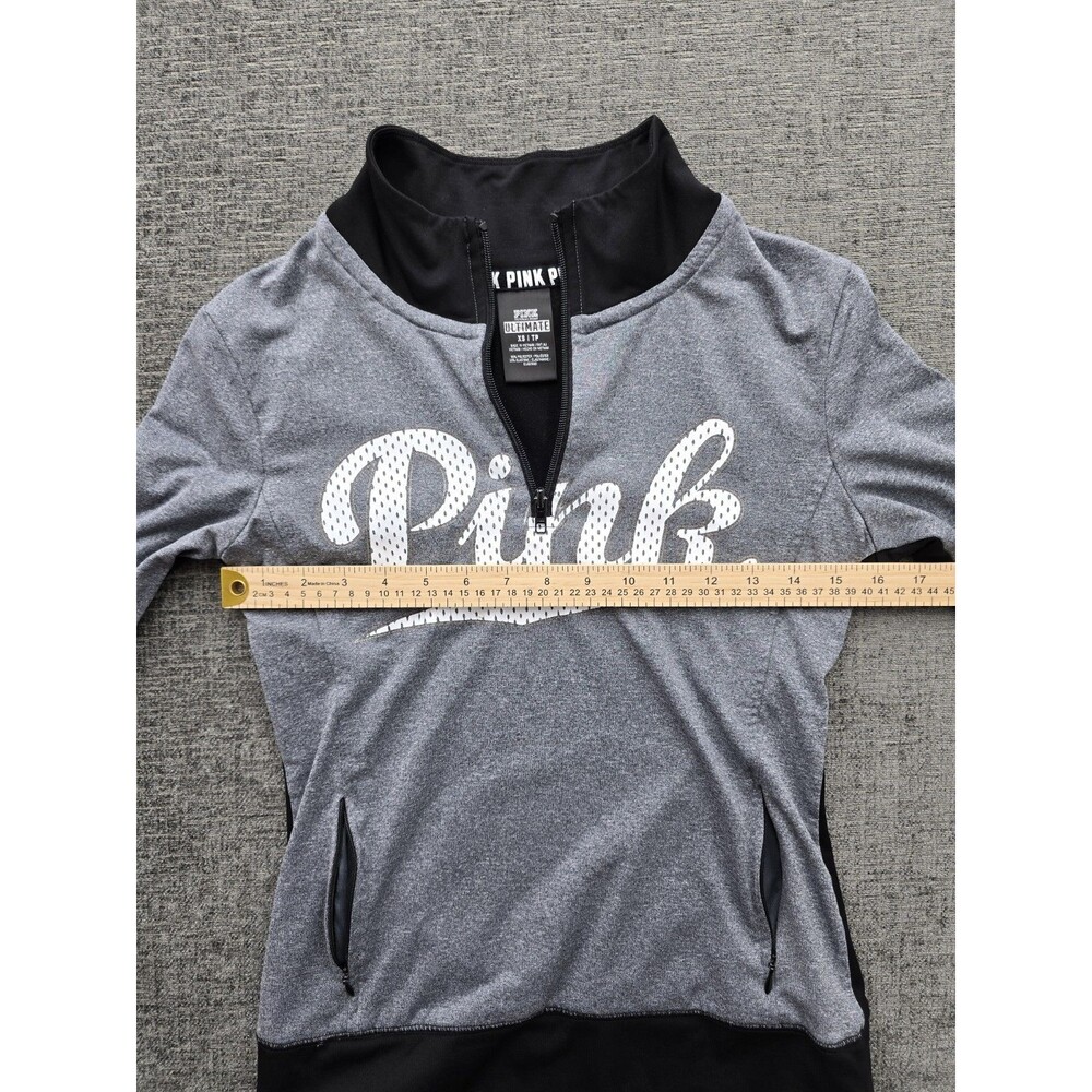 Victorias Secret PINK Gray/Black  Oversized Logo Front 1/4 Zip Sweatshirt XS - Picture 10 of 14